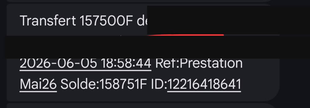 Virement reçu 157 500 F — prestation