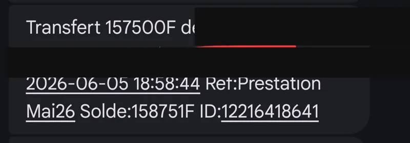 Virement reçu 157 500 F — prestation