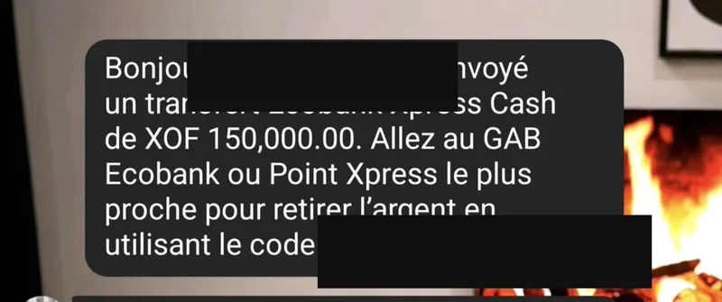 Transfert Ecobank reçu 150 000 F
