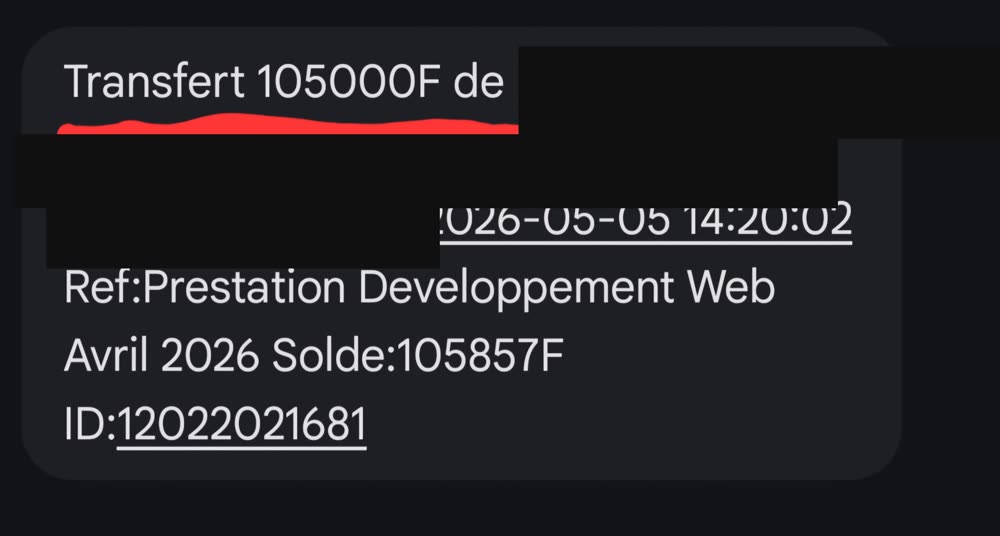 Virement reçu 105 000 F — développement web