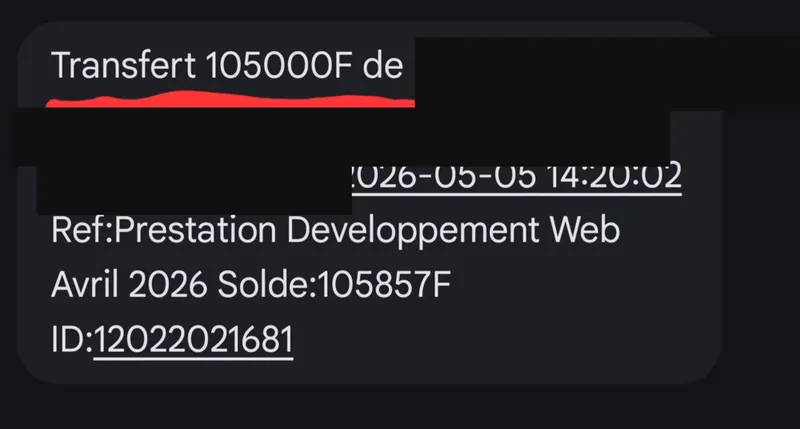 Virement reçu 105 000 F — développement web