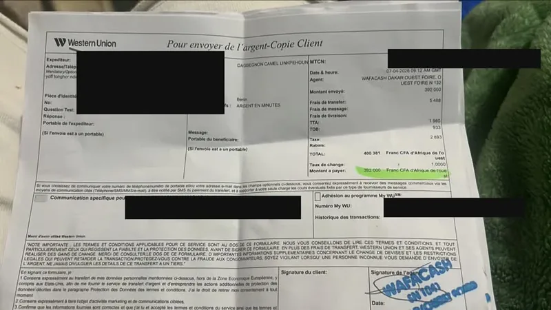 Transfert Western Union reçu 392 000 F