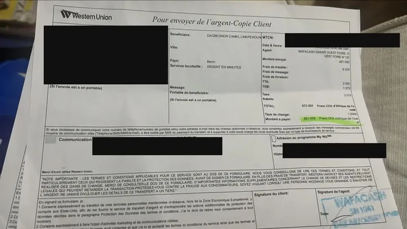 Transfert Western Union reçu 661 000 F